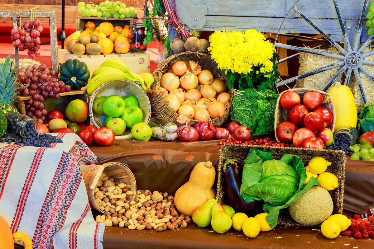 Assortment of fresh fruits and vegetables